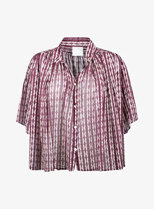 Blouse voile bordeaux offwhite grafische print | DELSCHER. Fashion