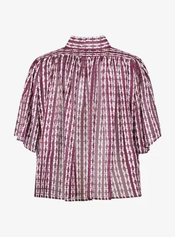 Blouse voile bordeaux offwhite grafische print | DELSCHER. Fashion