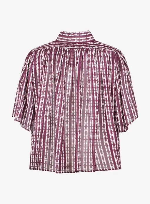 Blouse voile bordeaux offwhite grafische print | DELSCHER. Fashion
