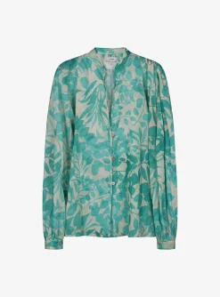 Blouse voile groen gebloemd | DELSCHER. Fashion