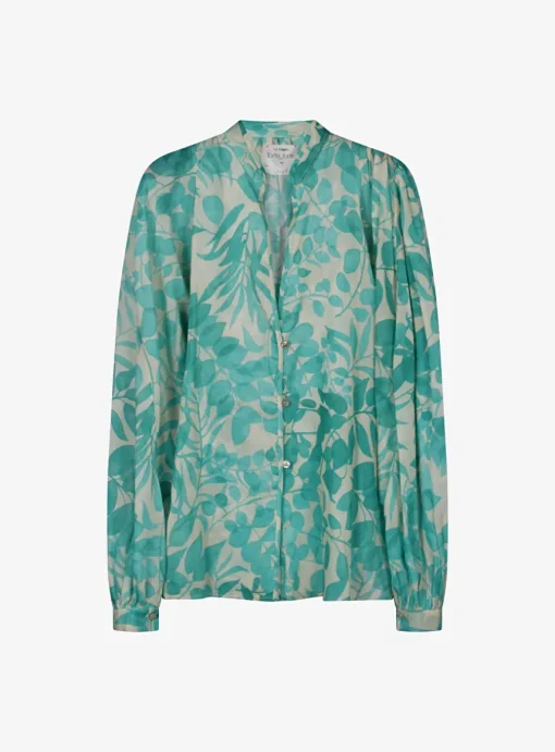 Blouse voile groen gebloemd | DELSCHER. Fashion