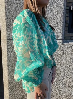 Blouse voile groen gebloemd | DELSCHER. Fashion