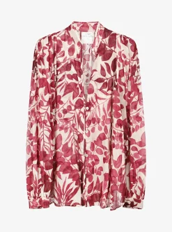 Blouse voile rood gebloemd | DELSCHER. Fashion