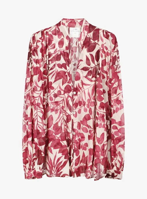 Blouse voile rood gebloemd | DELSCHER. Fashion