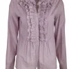 Blouse volants streep paars, wit | DELSCHER. Fashion