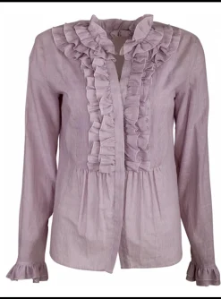 Blouse volants streep paars, wit | DELSCHER. Fashion