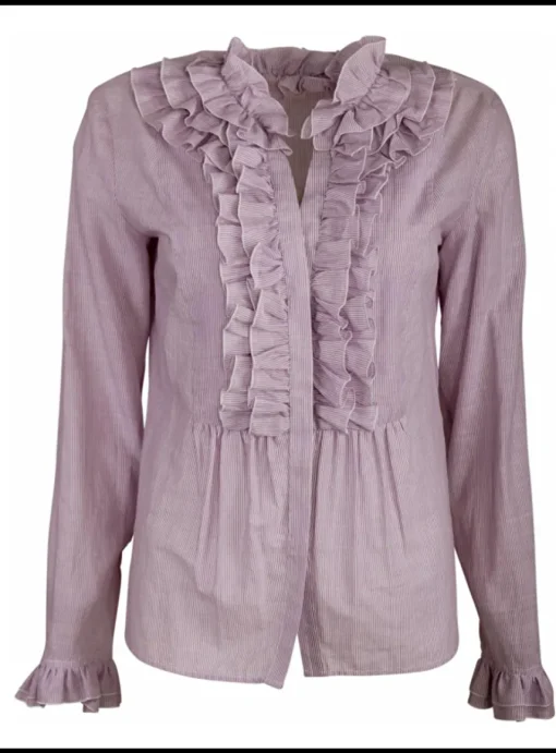 Blouse volants streep paars, wit | DELSCHER. Fashion