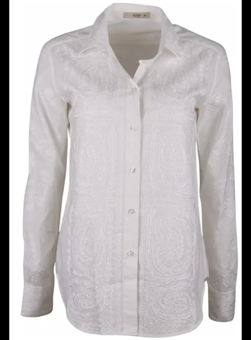 Blouse wit borduur dessin | DELSCHER. Fashion