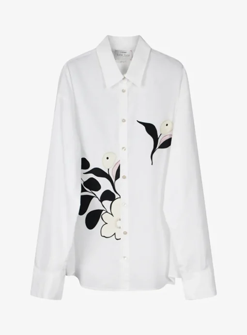 Blouse wit met bloem print | DELSCHER. Fashion