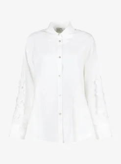 Blouse wit met bloemen op mouw | DELSCHER. Fashion