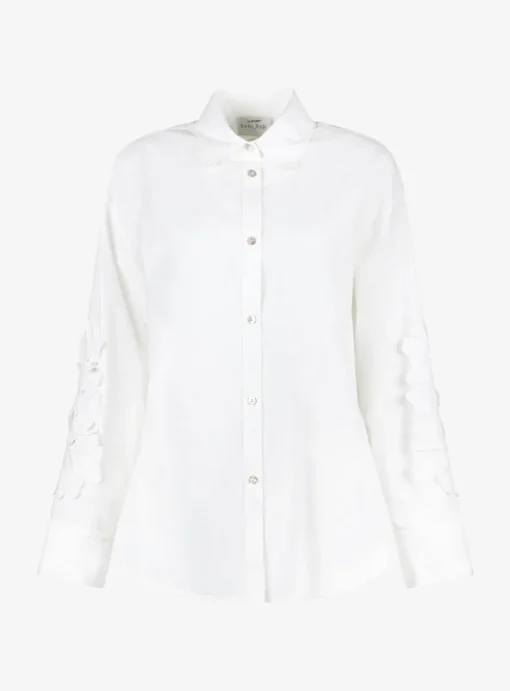 Blouse wit met bloemen op mouw | DELSCHER. Fashion