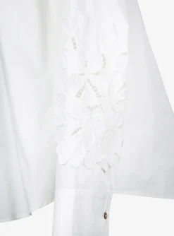 Blouse wit met bloemen op mouw | DELSCHER. Fashion