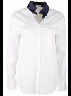 Blouse wit met marine | DELSCHER. Fashion