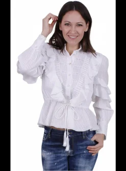 Blouse wit volants | DELSCHER. Fashion