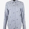 Blouse zelia blauw it streep met borduursel | DELSCHER. Fashion