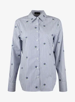 Blouse zelia blauw it streep met borduursel | DELSCHER. Fashion