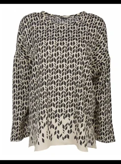 blouse zijde camel/zwart dessin | DELSCHER. Fashion