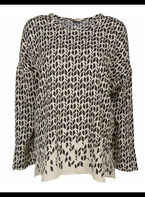 blouse zijde camel/zwart dessin | DELSCHER. Fashion