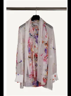 Blouse zijde wit, roze, oranje, paars | DELSCHER. Fashion