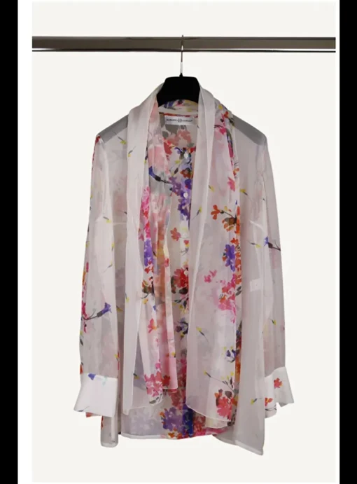 Blouse zijde wit, roze, oranje, paars | DELSCHER. Fashion