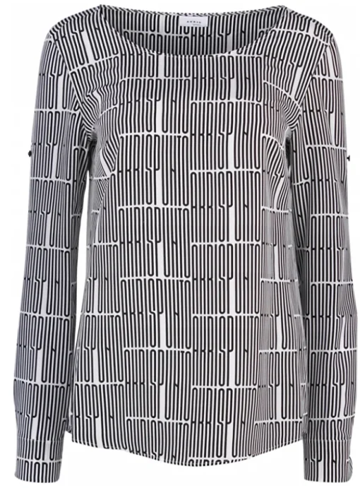 Blouse zwart/offwhite logoprint | DELSCHER. Fashion