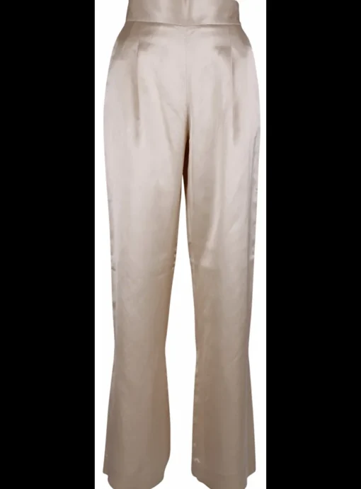 Broek bandplooi glans beige | DELSCHER. Fashion