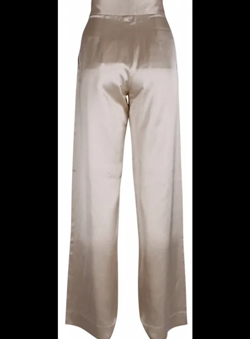 Broek bandplooi glans beige | DELSCHER. Fashion