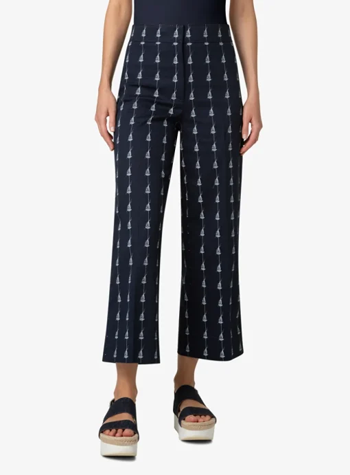 Broek marine wit sailboat print | DELSCHER. Fashion