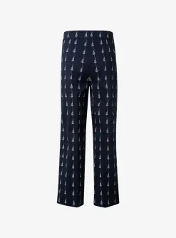 Broek marine wit sailboat print | DELSCHER. Fashion