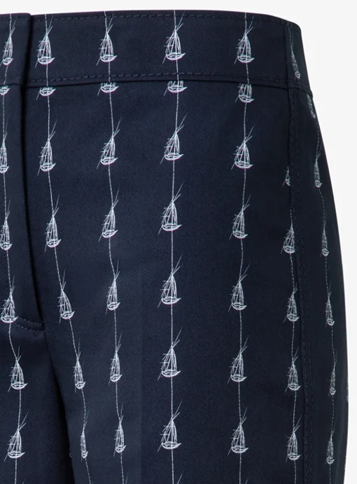 Broek marine wit sailboat print | DELSCHER. Fashion