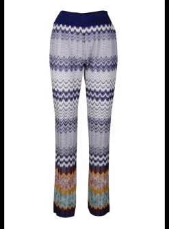 Broek zigzag dessin blauw, geel, bruin, groen | DELSCHER. Fashion