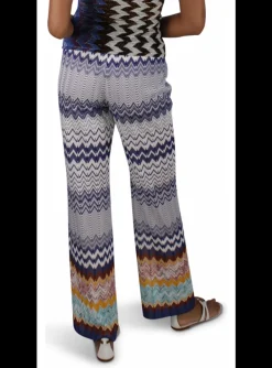 Broek zigzag dessin blauw, geel, bruin, groen | DELSCHER. Fashion
