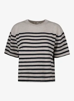 Cila pull streep beige navy | DELSCHER. Fashion