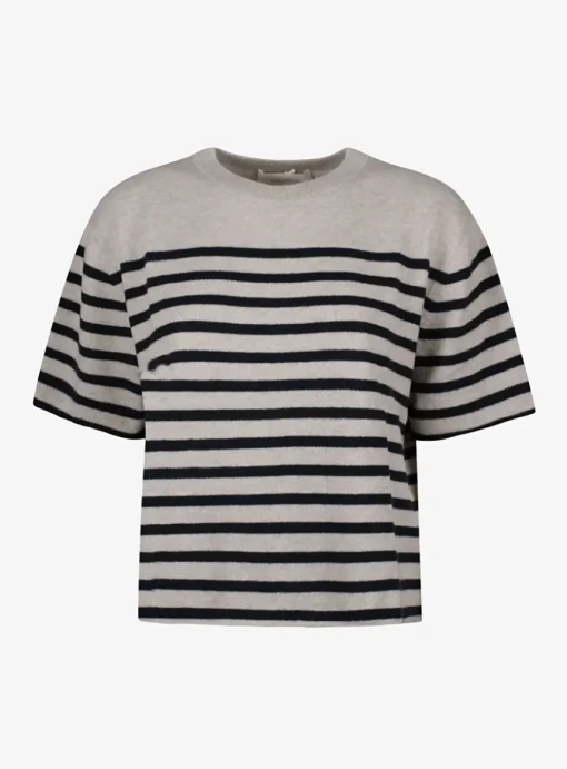 Cila pull streep beige navy | DELSCHER. Fashion