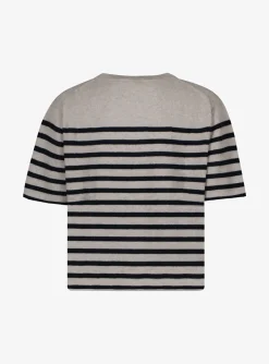 Cila pull streep beige navy | DELSCHER. Fashion