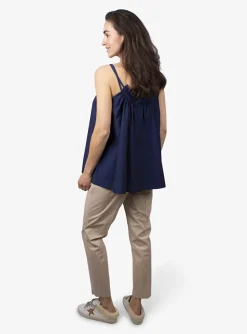 Curcuma top marine met spaghetti bandjes | DELSCHER. Fashion