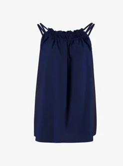 Curcuma top marine met spaghetti bandjes | DELSCHER. Fashion