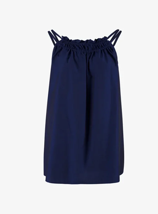 Curcuma top marine met spaghetti bandjes | DELSCHER. Fashion