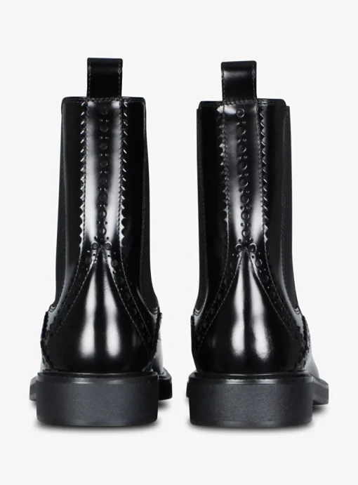 Enkelaars leder zwart brogues | DELSCHER. Fashion