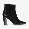Enkellaars pointy leder en suede zwart | DELSCHER. Fashion