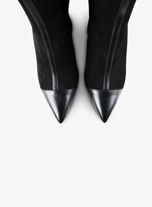 Enkellaars pointy leder en suede zwart | DELSCHER. Fashion