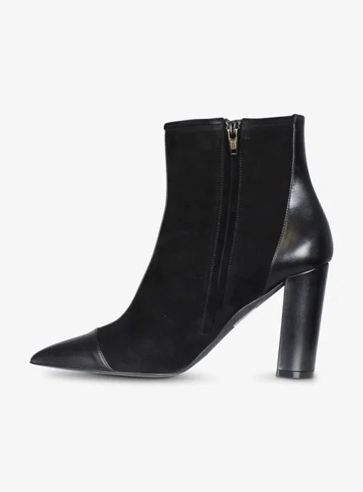 Enkellaars pointy leder en suede zwart | DELSCHER. Fashion