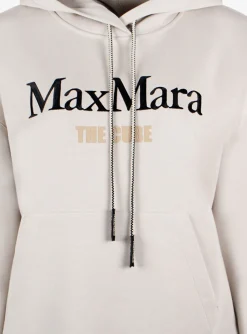 Hoody the cube beige met koordjes en logo | DELSCHER. Fashion