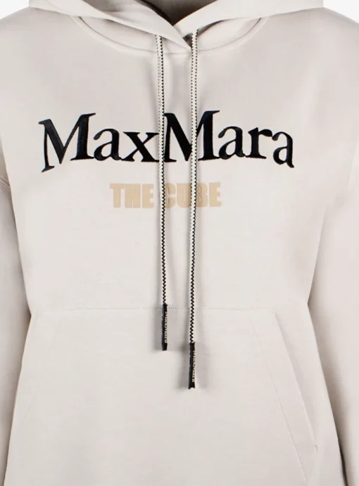 Hoody the cube beige met koordjes en logo | DELSCHER. Fashion