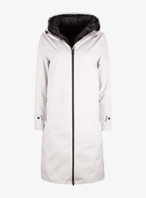 Jas laminar krijtwit met zwarte rits | DELSCHER. Fashion