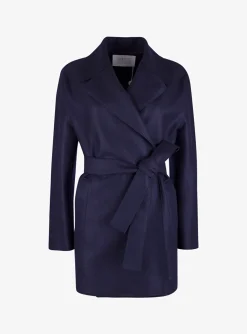 Jas trench kort boiled wool marine | DELSCHER. Fashion