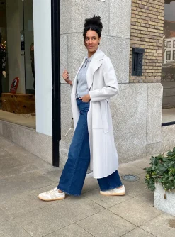 Jas wol licht grijs paolore lang model | DELSCHER. Fashion