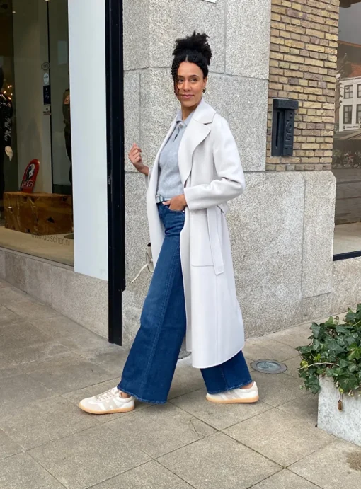 Jas wol licht grijs paolore lang model | DELSCHER. Fashion