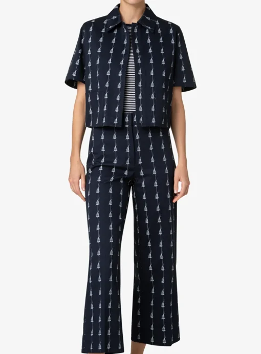 jasje korte mouw marine wit sailboat print | DELSCHER. Fashion