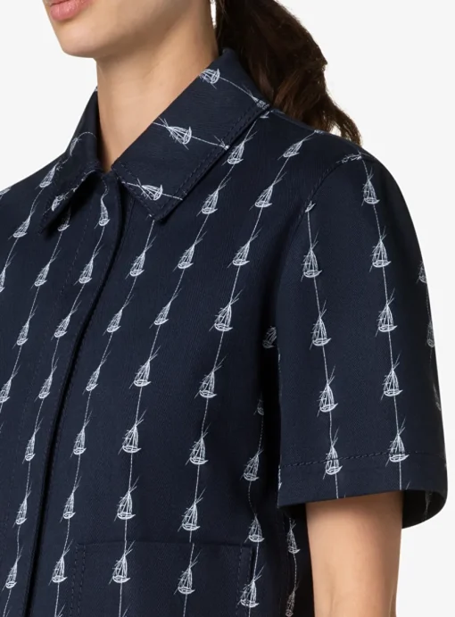 jasje korte mouw marine wit sailboat print | DELSCHER. Fashion